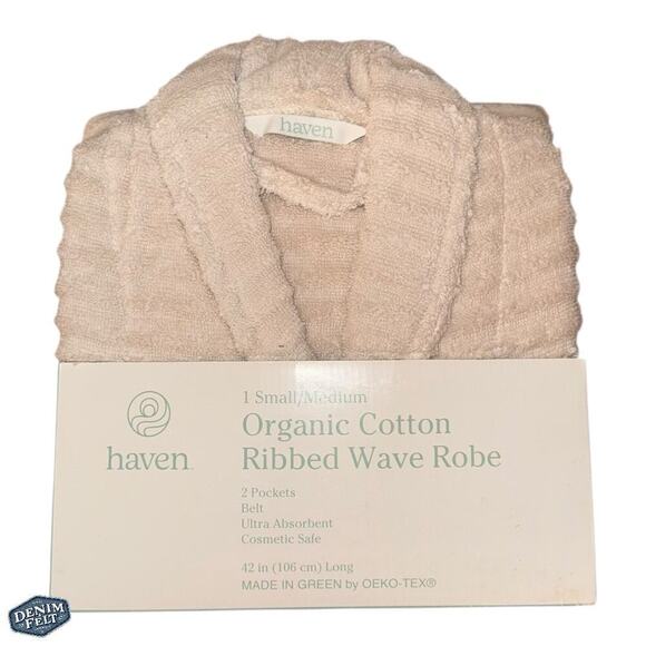 Haven Wave Small/Medium Organic Ribbed Cotton Robe in Silver Peony | NEW/NIB! - Picture 2 of 6